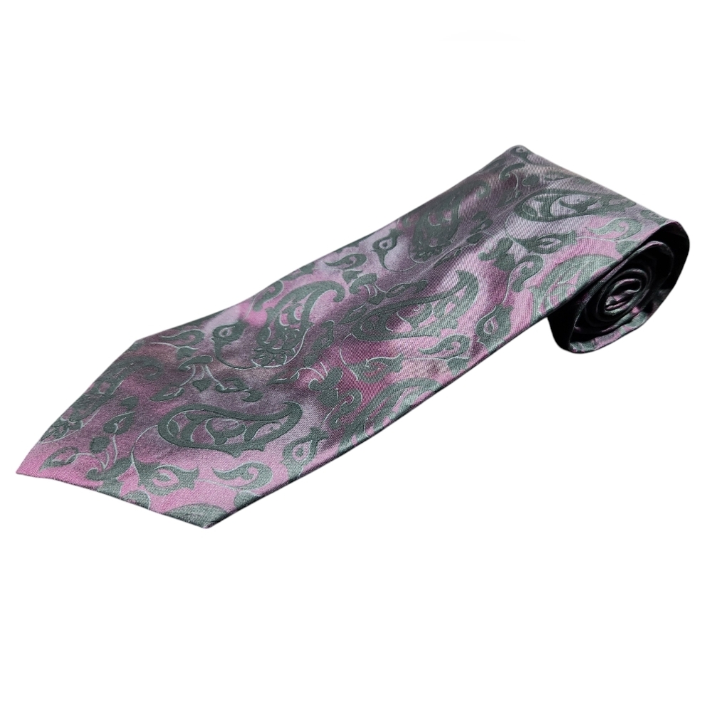 Vintage Joseph Abboud Silk Paisley Tie Purple Black Italy